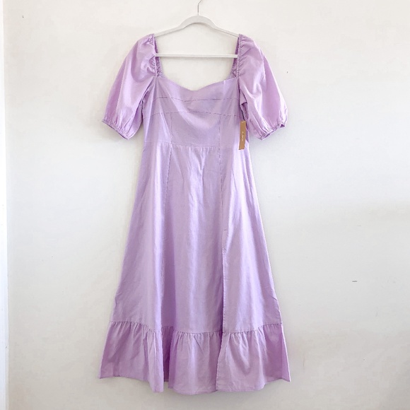 Anthropologie Dresses & Skirts - Anthropologie O.P.T. Square Neck Puff Sleeve Ruffle Hem Midi Dress XL NWT